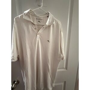 Tommy Bahama Mens Cream Short Sleeve Marlin Logo Pique Polo Shirt Large